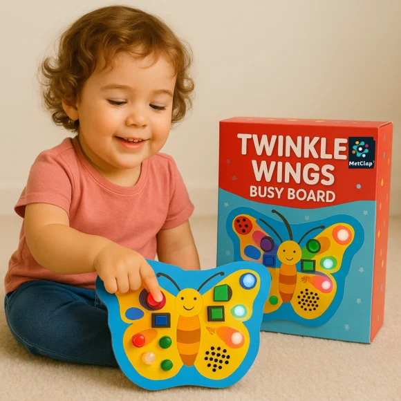 Metclap Twinkle Wings Butterfly Busy Board – Interactive Sensory Toy with Lights, Music & Buttons for Kids (Ages 2+) - Image 7